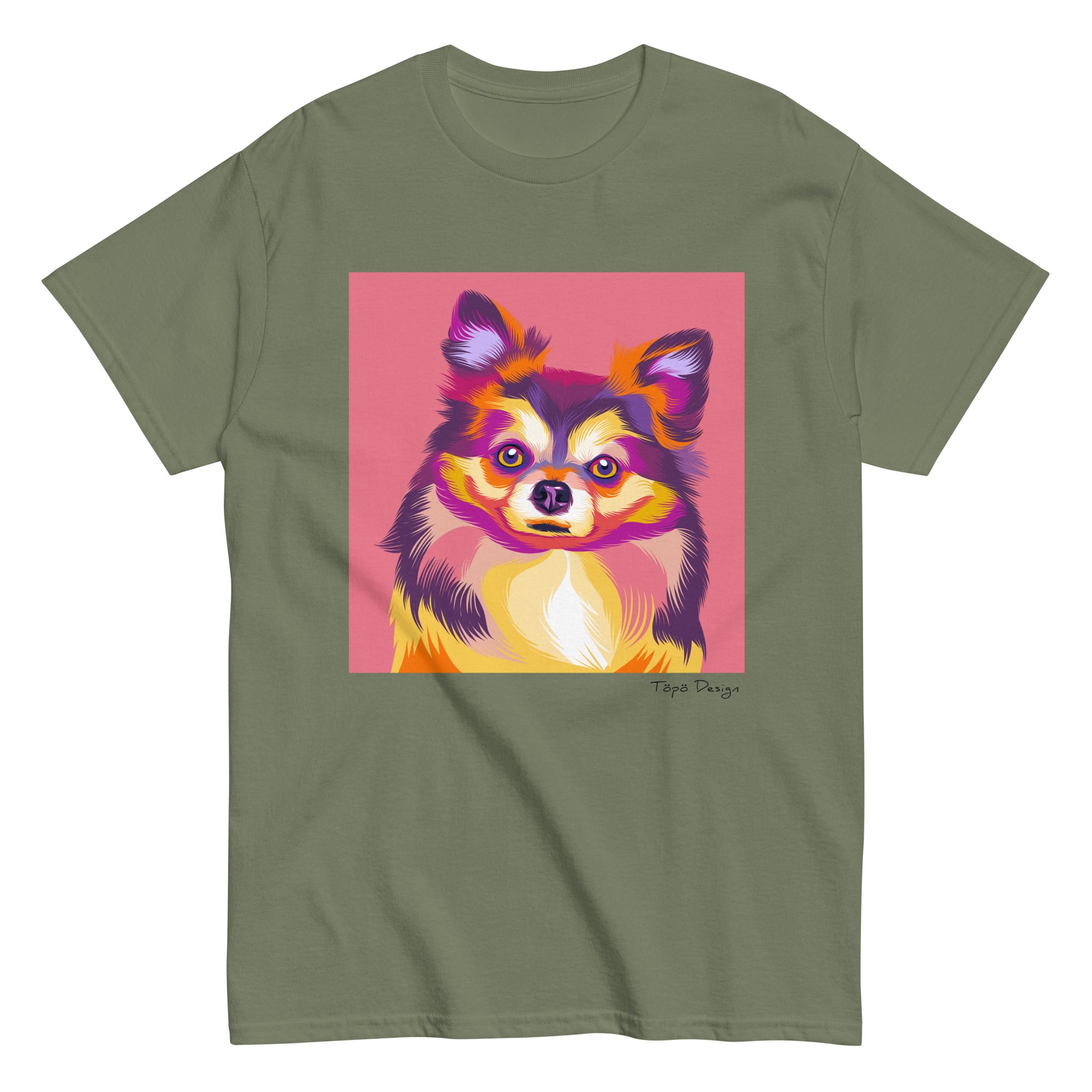 Pitkäkarvainen chihuahua T-paita, Pop Art