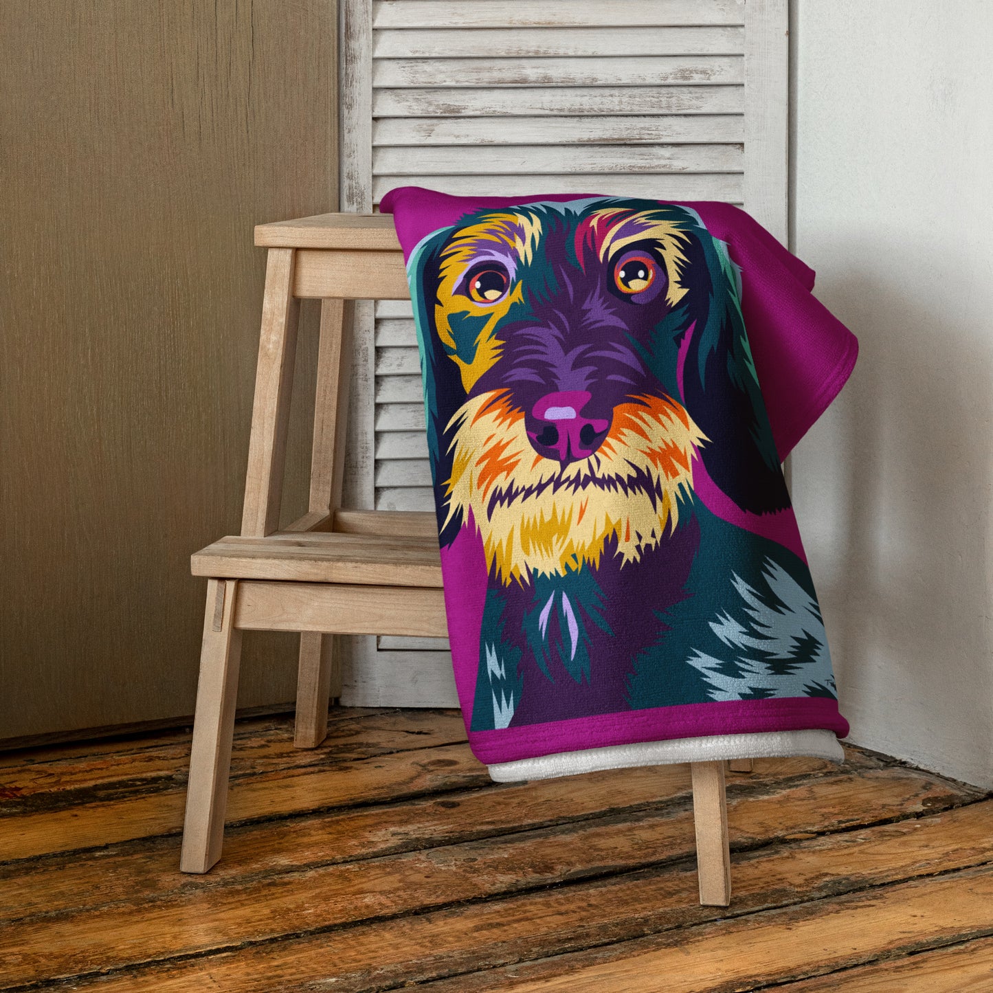 Karkeakarvainen mäyräkoira Kylpypyyhe, Pop Art