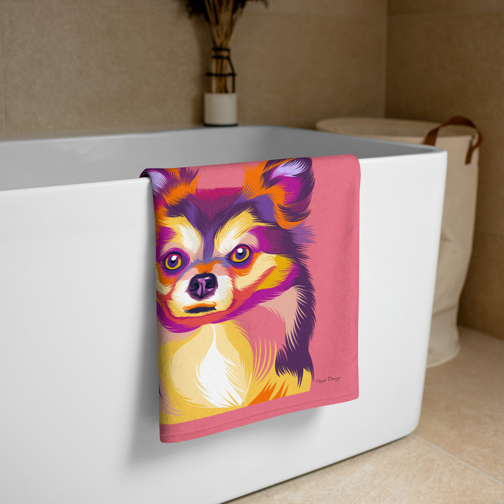 Pitkäkarvainen chihuahua Kylpypyyhe, Pop Art