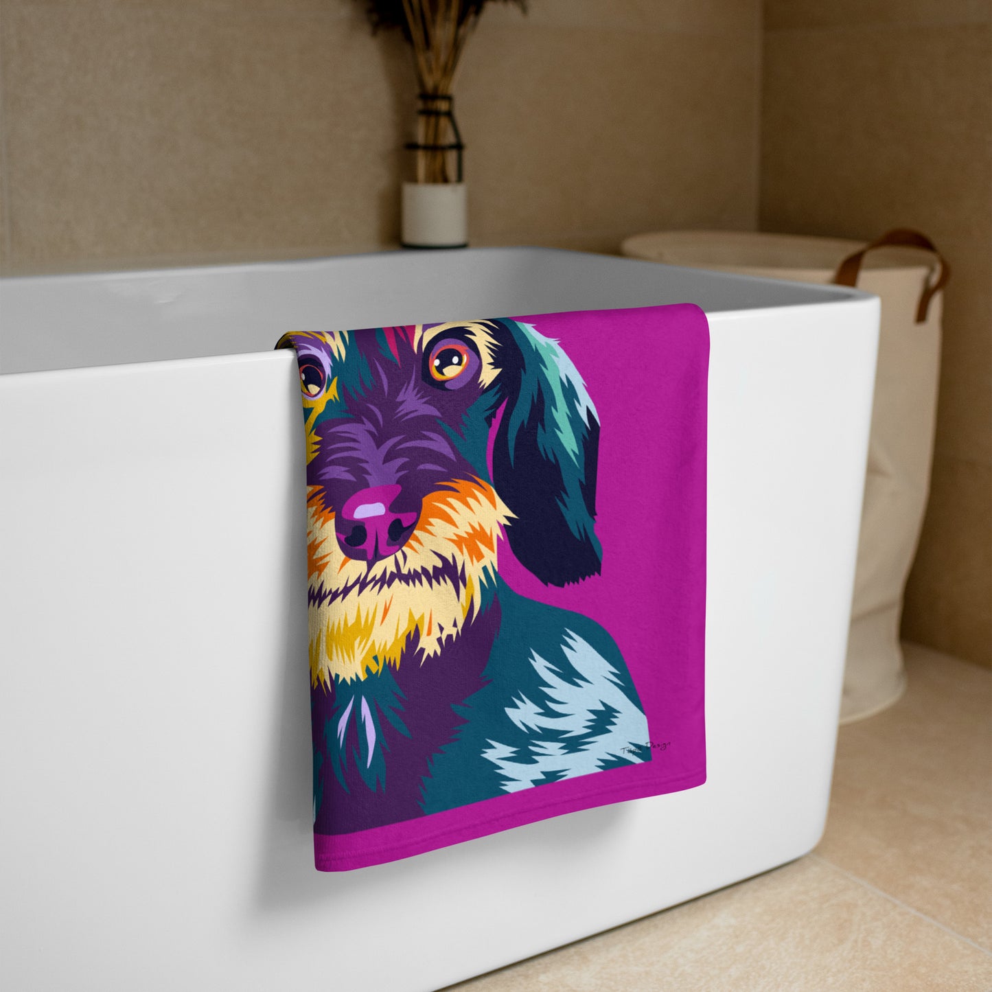 Karkeakarvainen mäyräkoira Kylpypyyhe, Pop Art
